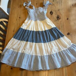 Rebellion Again Cottage Core Maxi Blue and White Comfy Striped Dress with bows